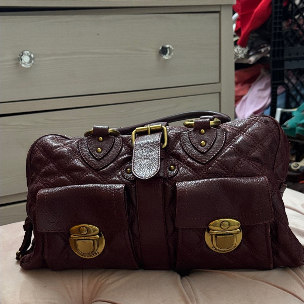 Marc Jacobs Quilted Brown Satchel with Gold Accents